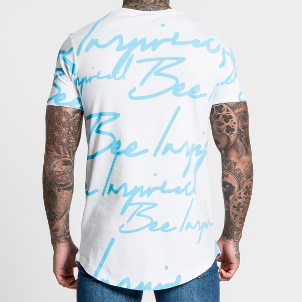 Script Tee - White Blue Discount