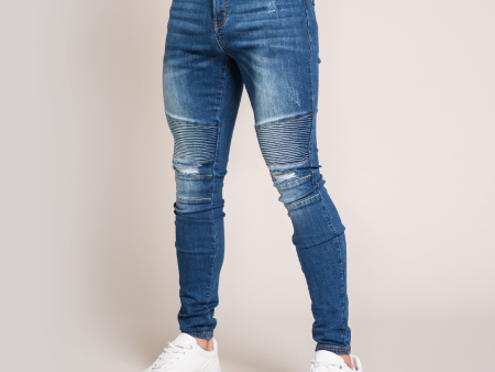 Mauer Biker Jeans - Mid Blue Online Hot Sale