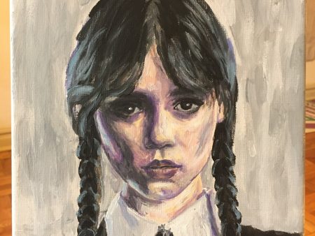 ORIGINAL PAINTING WEDNESDAY ADDAMS JENNA ORTEGA PORTRAIT Sale