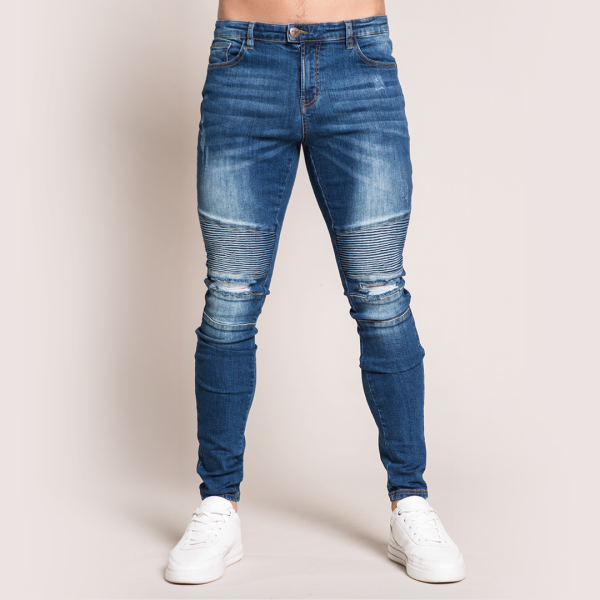 Mauer Biker Jeans - Mid Blue Online Hot Sale