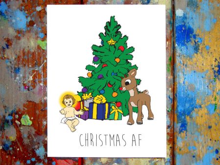 Baby Jesus & Rudolph Christmas AF Card on Sale