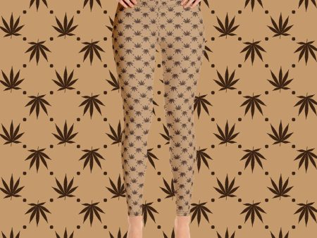 Weed Leaf All Over Print Leggings - Tan For Cheap