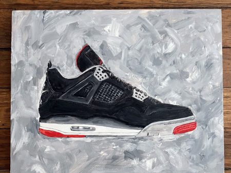 ORIGINAL PAINTING NIKE AIR JORDAN 4 BRED SNEAKERS on Sale