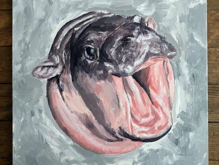 ORIGINAL PAINTING MOO DENG BABY HIPPO PORTRAIT Sale