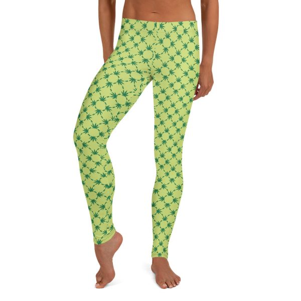 Weed Leaf All Over Print Leggings - Green Discount