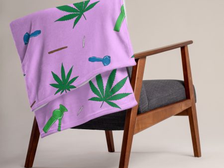 Weed Leaf, Pipes, Blunts, Bongs, & Joints All Over Print Throw Blanket - Pink For Discount