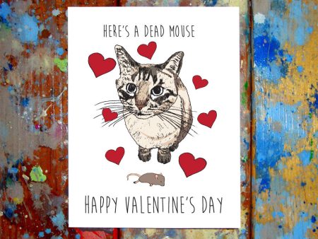 Cat Dead Mouse Present Valentine Card Fashion