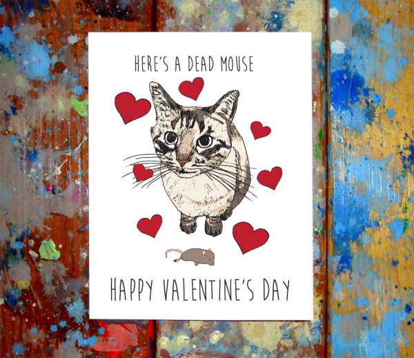 Cat Dead Mouse Present Valentine Card Fashion